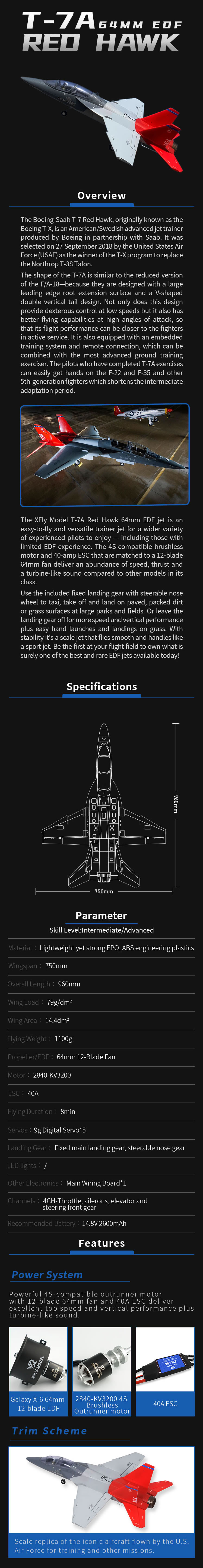 xfly t7a red hawk edf jet 64mm ARF Plus Jet